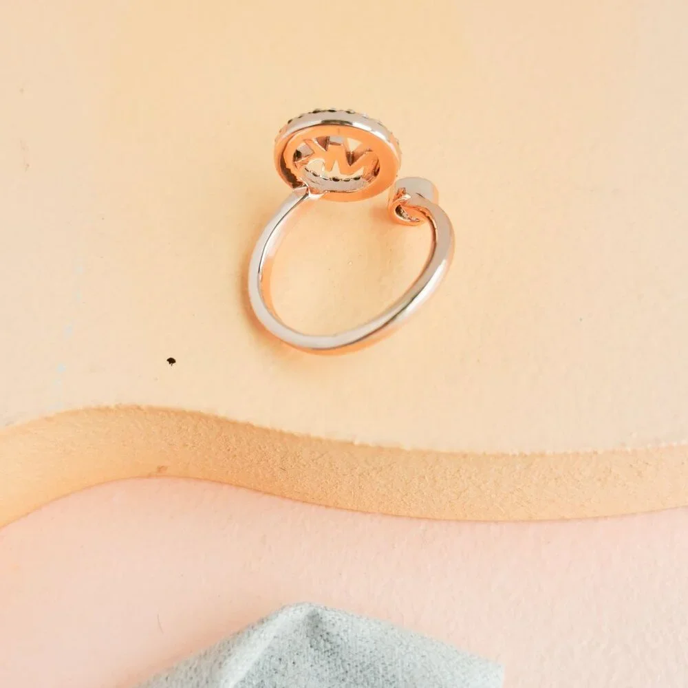 Michael Kors - Monogram Logo and Crystal Rose Gold open ring size 8 - NEW